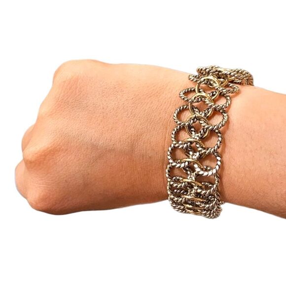 Two Tone Woven Hoop Link Chain Bracelet - Picture 1 of 13